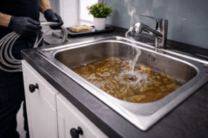 évier bouché d'une cuisine